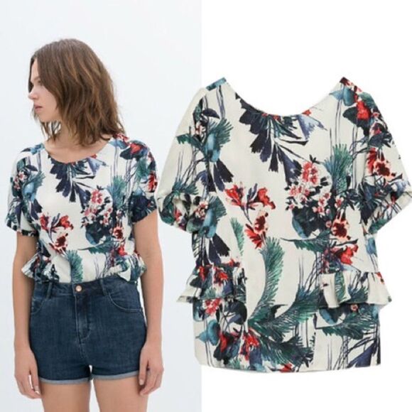 Zara Tropical print top size M - Picture 2 of 7